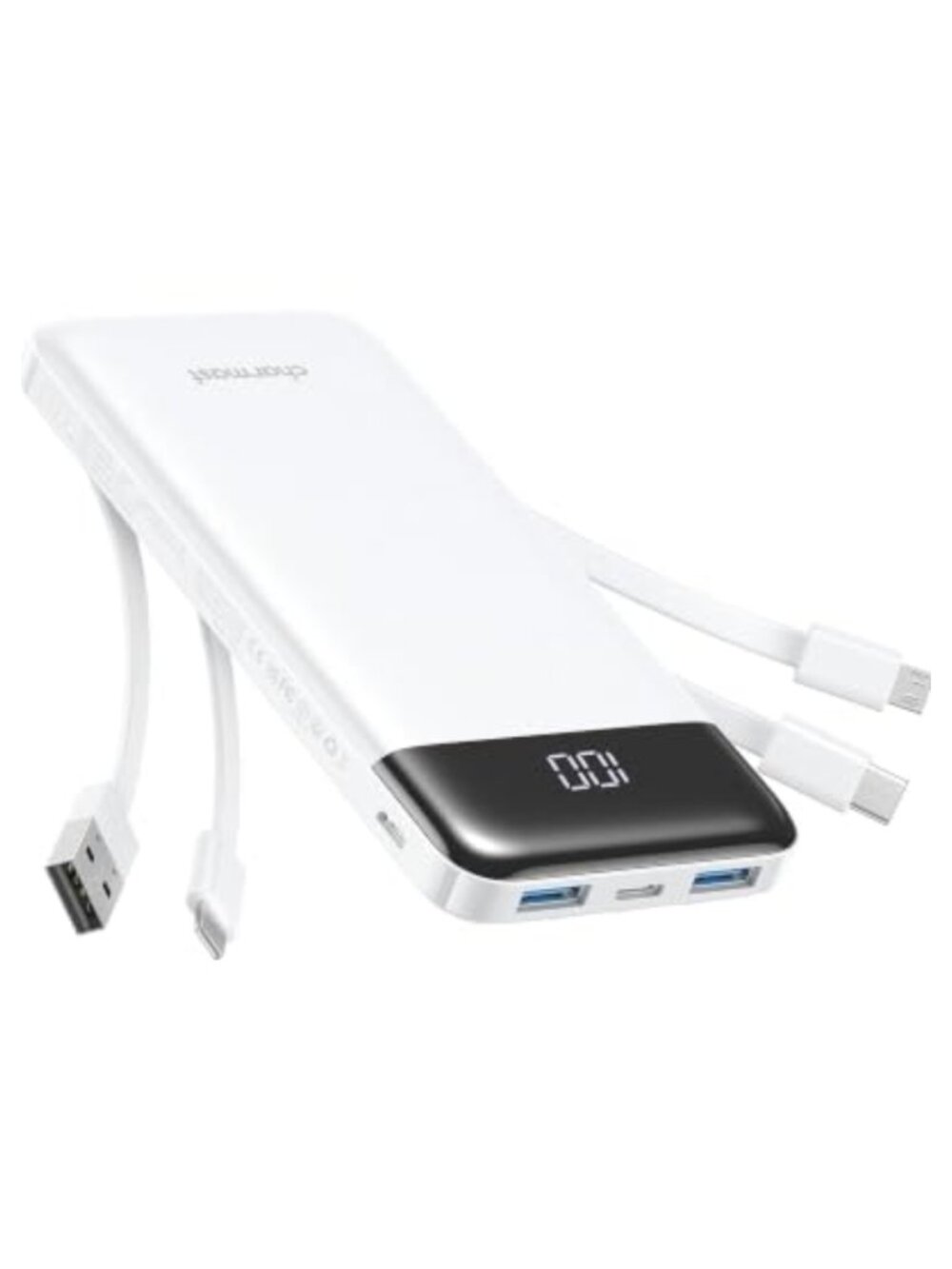 10000mAh Portable Charger Power Bank Built In 4 Cables 6 Outputs Slim Digital